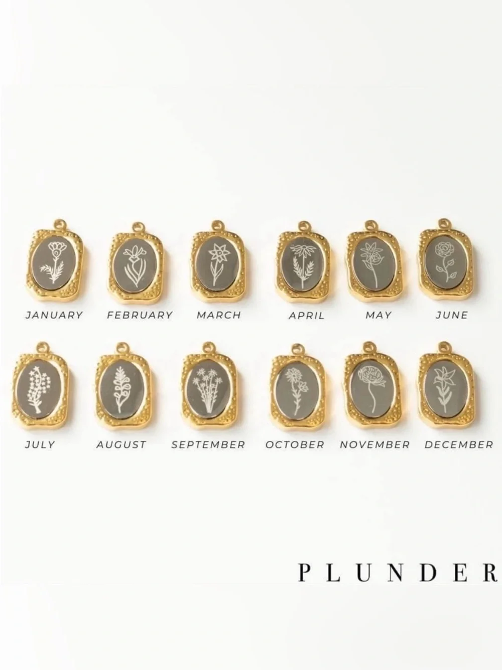 Plunder Birth Month Flower Gold Pendant  Necklace with Beaded Chain